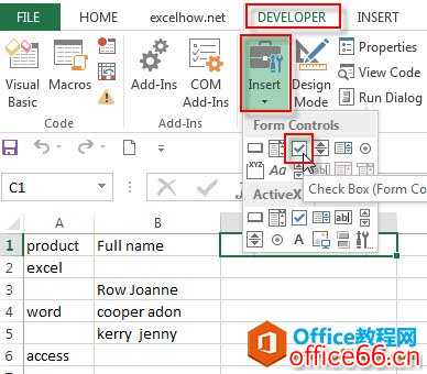 Excel 中如何一次插入多个复选框